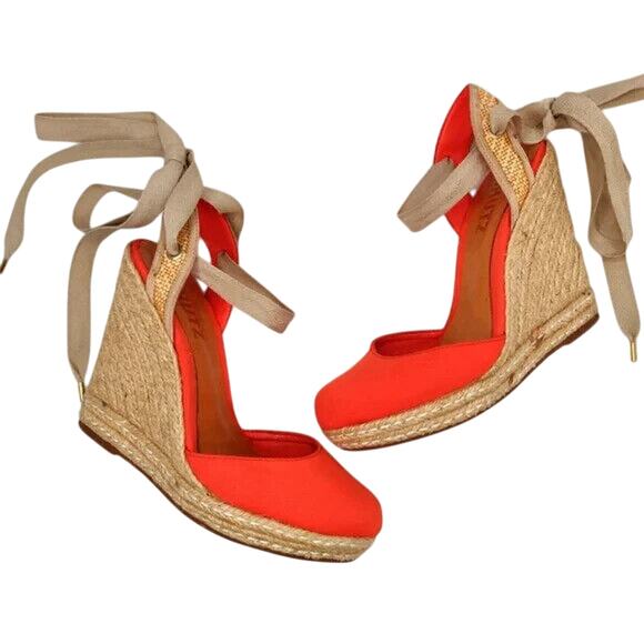 Orange Canvas Ballerina Espadrille wedge  Sandals Size 6 - Picture 1 of 9
